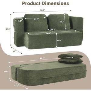 Divano Letto Convertibile Scott in Tessuto, Misura Queen, Modulare con Braccioli Alti e Dritti, Coperta Inclusa per Soggiorno e Camera da Letto - Product Image 2