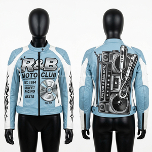 Miami Roller Club <b>Leather</b> Racing <b>Jacket</b> Teal Pink Flamingo Graphic <b>Retro</b> Neon Motorbike Race Team Streetwear Summer Outerwear - Product Image 4