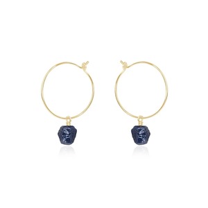 Raw Blue Sapphire Hoop <b>Earrings</b> 8-10mm Rhodium Plated Handmade Birthstone <b>Dangle</b> Jewelry Gift for Women - Product Image 1