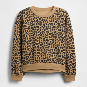 Sweat-shirt à col rond pour femme, imprimé léopard violet, coupe régulière, manches longues, en coton tricoté, pour l'automne - Product Image 2