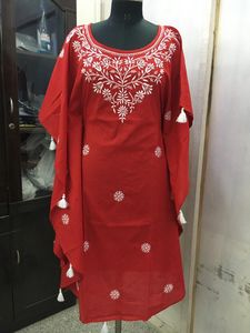 Kaftan en coton Chikankari, tenue traditionnelle indienne brodée à la main pour les événements festifs et les occasions spéciales - Product Image 2