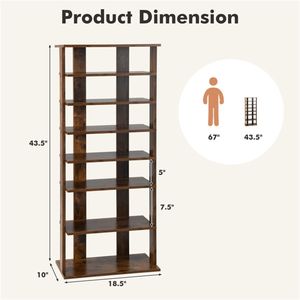 7 Tier Double Row <b>Shoe</b> Rack Modern Rustic Brown Anti-Tipping Narrow <b>Storage</b> Rack with Adjustable Shelves for Entryway Closet - Product Image 4