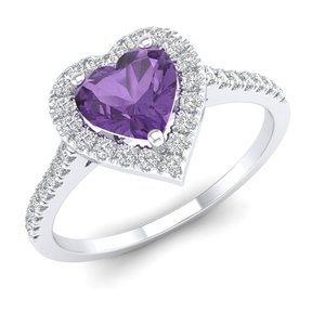 REYES Customized 925 Sterling Silver Heart Cut 0.61CT Amethyst Gemstone with GRA Certified Moissanite <b>Fine</b> <b>Ring</b> For Women - Product Image 1
