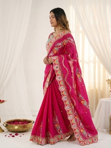 Sari indien ethnique de créateur, orné de paillettes, pour toutes les occasions spéciales et les événements, tenue tendance pour femmes. - Product Image 5