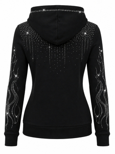 Women's Rhinestone Hoodie Sparkly <b>Crystal</b> Pullover Sweatshirt Soft Casual Hooded <b>Top</b> with Kangaroo Pocket - Product Image 6