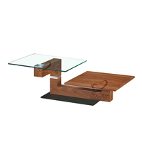 Table basse moderne durable et légère à double plateau, en verre trempé, couleur bois, table d'appoint, meubles de salon