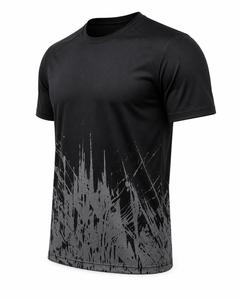 เสื้อยืดคอกลมแขนสั้นผู้ชายสไตล์สปอร์ต สีดำเทา พิมพ์ลายแบบซับลิเมชั่น แห้งเร็ว ทรงเข้ารูป ผ้าถักเนื้อนุ่ม โพลีเอสเตอร์ 100% น้ำหนัก 180 กรัม - Product Image 3