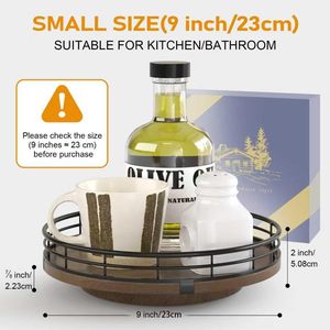 Organisateur tournant en chêne style ferme pour armoire, rangement rond en bois pour table à manger, garde-manger et cuisine - Product Image 2