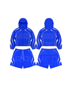 Wholesale Blue Hooded Tracksuit Set Full Sleeve Zipper Jogger Loose Fit Breathable 100% Nylon Summer Wear Tracksuit For Unisex - Product Image 1