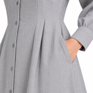 Women Simple Solid Woven Long Sleeve Button Down Shirt <b>Dress</b> Casual Loose Fit Collared <b>Maxi</b> <b>with</b> <b>Pockets</b> Wholesale OEM ODM - Product Image 5