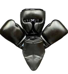 Top Selling Customizable Cowhide Leather Boxing Sanda Muay Thai Sparring Set Gloves <b>Head</b> Gear Groin Guard Custom Brand High - Product Image 1