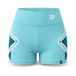 Shorts Deportivos Casuales de Cintura Baja para Mujer, Transpirables, con Cordón Ajustable, Color Verde Azulado Sólido, de Secado Rápido, Tejido de Punto, Spandex, Algodón, Cintura Elástica - Product Image 1
