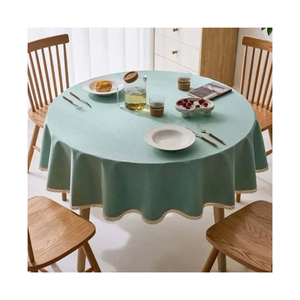 Eco Minimalist Embroidered Striped 60x84 Inches 200 GSM 250 TC GOTS Certified Cotton <b>Tablecloth</b> Tassels Washable Waterproof - Product Image 3