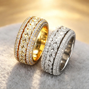 Anillo de Eternidad de Lujo Chapado en Oro de 18K con Moissanita, Engaste Pavé, Corte Brillante Redondo, Diseño de Planta, Anillo de Boda Unisex - Product Image 4
