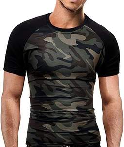 เสื้อยืดลายพรางแบบซับลิเมชั่นสำหรับผู้ชาย แขนสั้น คอกลม ระบายอากาศได้ดี เหมาะสำหรับออกกำลังกาย เพาะกาย เสื้อยืดเรียบๆ - Product Image 1
