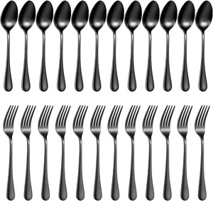 Service de table moderne en acier inoxydable noir mat, 12 cuillères et 12 fourchettes, pour la décoration de la cuisine - Product Image 1