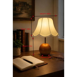 Traditional Wooden Table <b>Lamp</b> With Round Base And Beige Fabric Shade For Bedside Lighting - Product Image 3