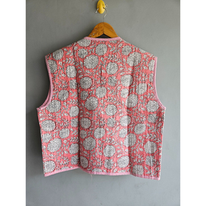 Women's Handmade <b>Floral</b> Quilted Cotton <b>Waistcoat</b> Open Front V-neck Short Jacket Streetwear Outerwear gift for her - Product Image 6