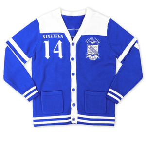 Cardigan en laine Phi Beta Sigma bleu roi et blanc, avec lettres grecques, boutonné, tricoté, vêtement de fraternité, coupe premium - Product Image 2