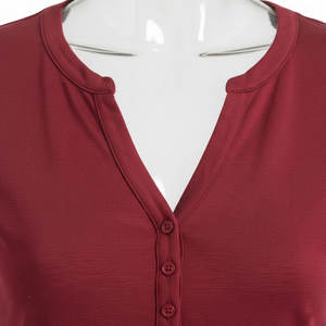Camiseta Informal de Manga Corta con Botones para Mujer, Tejido de Algodón Suave, Corte Regular, Cuello Redondo, Ligera, para Gimnasio y Entrenamiento - Product Image 4