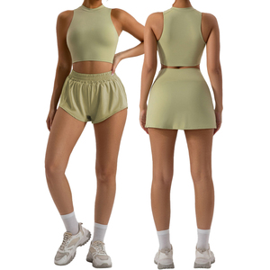 Ensemble de yoga solide pour femme 2 pièces : Leggings sans couture taille haute et crop top à fines bretelles – Respirant, séchage rapide, écologique - Product Image 3