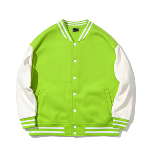 แจ็คเก็ตวาร์ซิตี้สไตล์โมเดิร์นทรงโอเวอร์ไซส์ แขนหนังผสมผ้าวูล  แบบ Letterman  ปักลายเชนิลล์  เสื้อโค้ทเบสบอล  สตรีทแวร์พรีเมียมลำลอง - Product Image 5