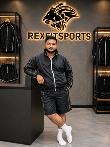 REXFIT SPORTS 2026 Ensemble coupe-vent en nylon noir pour homme – Veste à col montant entièrement zippée et short à cordon de serrage – Tenue de sport personnalisée - Product Image 4