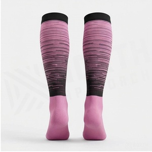 Pink <b>Knee</b> <b>High</b> Cycling <b>Socks</b> Striped Pattern Breathable Spandex Polyester Adult Summer Sports <b>Socks</b> - Product Image 2