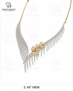 Exquisite feather inspired diamond <b>necklace</b> premium 18K two tone gold set brilliance intricate leaf motif centerpiece - Product Image 5