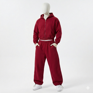 Conjunto Premium de Sudadera con Capucha y Cremallera Oversize Color Granate y Pantalones Jogger - Ropa Urbana de Lujo - Product Image 5