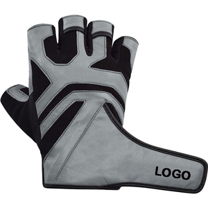 Gants de fitness demi-doigts en cuir PU pour la musculation, unisexe, avec sangle de poignet réglable, gris et noir - Product Image 6