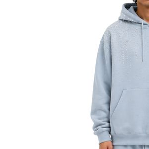 เสื้อฮู้ดฟลีซสีฟ้าอ่อนทรงโอเวอร์ไซส์สำหรับผู้ชาย ดีไซน์คริสตัลประดับเพชร ผ้าคอตตอนหนานุ่ม สไตล์สตรีทแวร์ เสื้อกันหนาวลำลองสำหรับฤดูหนาว - Product Image 3