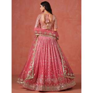 Stunning <b>Peach</b> Georgette Sequins Lehenga Choli for Women - Product Image 6