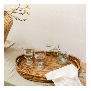 Bandeja de Servir de Ratán de Estilo Bohemio de Primera Calidad, Hecha a Mano con Asa de Madera Maciza, Ecológica, para Té, Aperitivos, Decoración del Hogar - Product Image 1