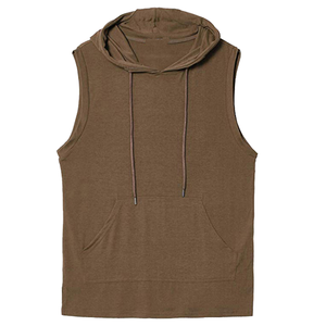 Tan Top Plus Size Bodybuilding <b>Stringer</b> Custom Logo Blank Gym Fitness Shirt Men's Sleeveless Hooded tank Top - Product Image 4