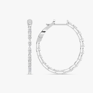 ต่างหูเพชรทรงมาร์คีส์ 0.15 กะรัต เพาะเลี้ยงในห้องปฏิบัติการ แบบวงกลม 14K ทองคำขาว รับรองโดย IGI ขนาด 38.4 มม. สำหรับผู้หญิง - Product Image 5