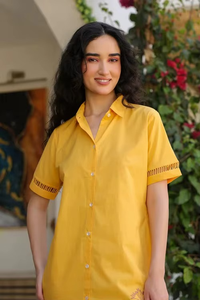 Vestido Formal Amarillo Flamingo de Algodón Sólido con Corte en A para Mujer, con Tela Transpirable para Ocasiones de Verano - Product Image 2