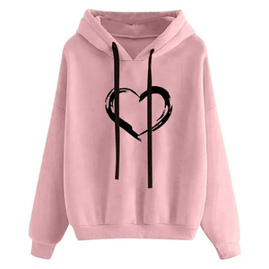 Customized Women's Hoodie With Black <b>Heart</b> Print Regular Sleeve Casual Woven <b>Sweatshirt</b> Winter Wear - Product Image 1