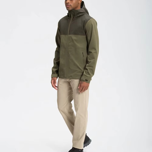 Men's Olive Green Color Block Hooded Waterproof Jacket Casual Autumn Wear Polyester Outerwear with Zipper Closure - Product Image 3