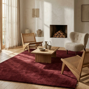Premium <b>Burgundy</b> Wool Handtufted Anti-Slip <b>Rug</b> Geometric Carpet for Living Room Bedroom Dining Room Contemporary Home Decor - Product Image 3