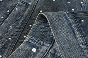 Fully <b>Rhinestone</b> Winter Outerwear Washed Denim <b>Jackets</b> for Men's Streetwear Vintage Turn Down Collar Full Sleeves Denim <b>Jacket</b> - Product Image 4