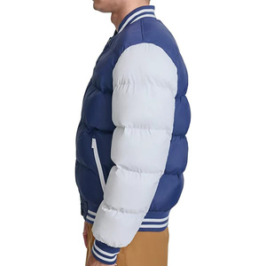<b>Men's</b> Blue <b>White</b> Canvas Varsity Jacket Hooded Stand Collar Zipper Closure Windproof Polyester Puffer <b>Coat</b> Regular Fit Winter - Product Image 6