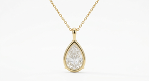 Pendentif en or jaune 18 carats avec diamant de laboratoire taille poire certifié IGI, style minimaliste pour femme, bijoux de mariage - Product Image 3