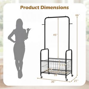 Appendiabiti Pieghevole 3-in-1 in Metallo Nero con Cesto Portaoggetti e Ganci per Armadio e Camera da Letto, per Scarpe e Vestiti - Product Image 5