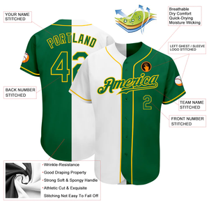 Camisetas de Béisbol Sublimadas con Bloques de Color Amarillo y Verde, Personalizadas para Hombre, con Malla Estampada Estilo Americano - Product Image 6