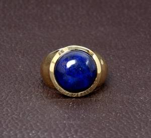 Top Selling New Arrival Natural <b>Lapis</b> <b>Lazuli</b> 12mm Smooth Cabochon Bezel Setting 14K Gold Plated Brass Christian Gemstone <b>Rings</b> - Product Image 3