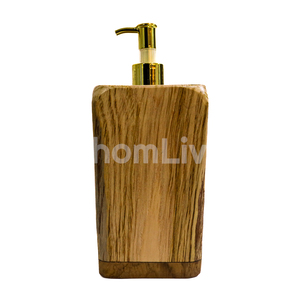 Solid Wood Sustainable Handmade Natural Teak Wood Decorative Squared Liquid <b>Soap</b> Dispenser Bathroom Lotion Pump Bottle Accessory - Product Image 5