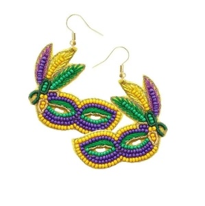 Hot Selling Mardi Gras Beaded Statement Earrings <b>Carnival</b> Mask & Fleur-de-lis Festival Earrings for Women and Girls Celebrations - Product Image 3