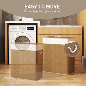 Moderno Cesto per Bucato in Bambù da 26,4 Galloni, Doppio Cesto con Fodera Rimovibile e Manici in Corda per Bagno, Colore Marrone - Product Image 6
