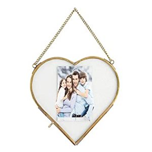 Home Decor Glass & Metal Hanging Picture <b>Frame</b> for <b>Wall</b> Decoration,with 2 Sides Hanging Chain Glass 7 Inches (Golden) Decorative - Product Image 2